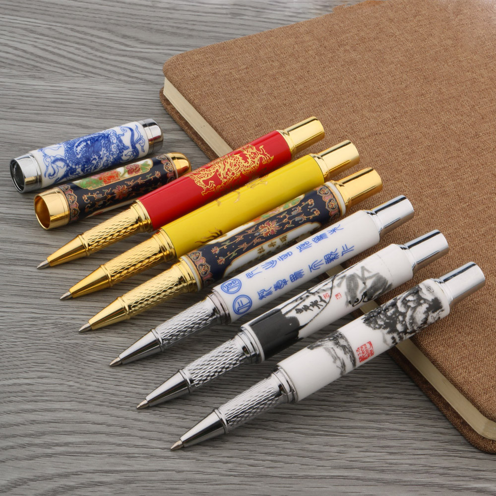 

luxury High quality RElegant ceramics Rollerball Pen Blue and white Cloisonne Retro elegante signature INK pen Office supplies