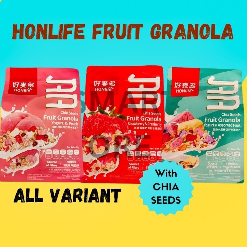 

HONLIFE GRANOLA FRUIT 330GR WITH CHIA SEED YOGURT