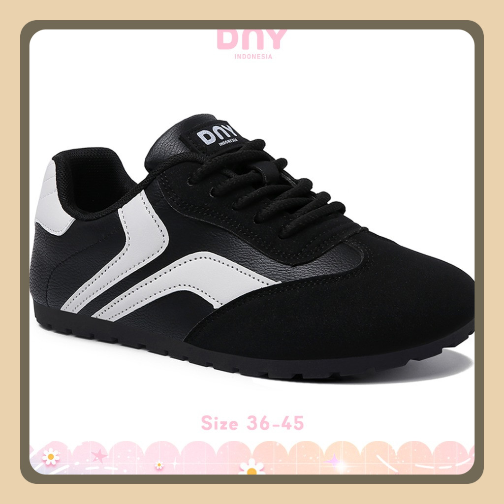 Sepatu DNY Sneakers Cewek Kekinian Sepatu Sekolah Wanita warna Hitam Spatu Kets Olahraga Sport gym I