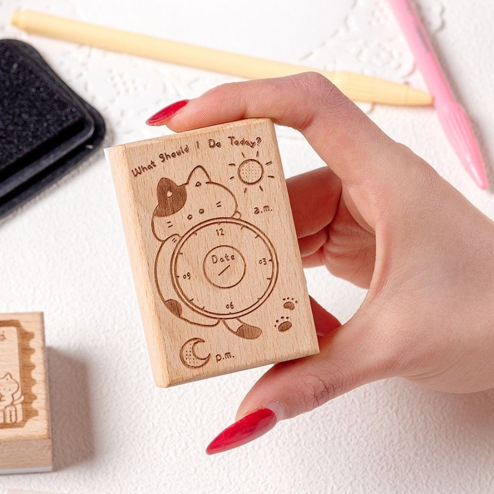 

Cartoon Wood Assorted Stamp Cat Pattern Memorandum Sight Box Series Cat Schedule Seal DIY Scrapbook Daily Memo Seal Stamp