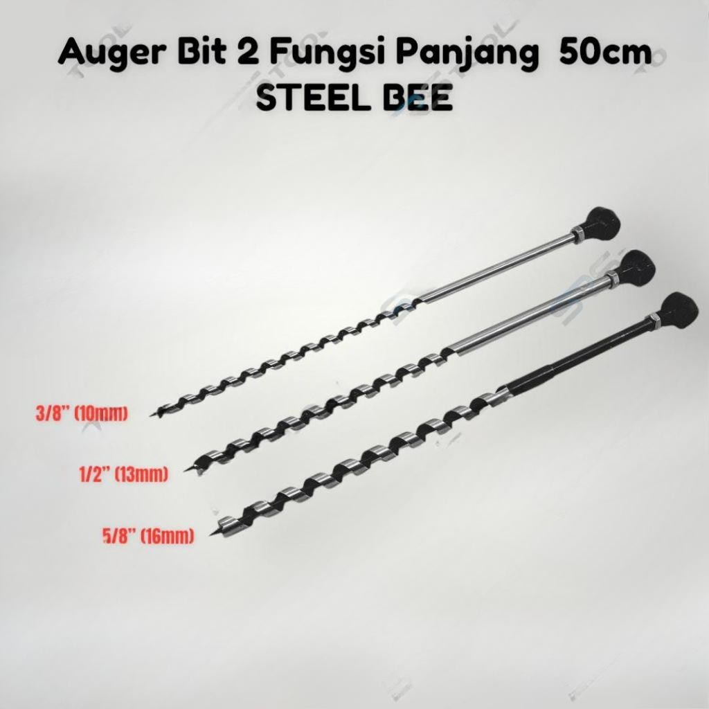 Mata Bor Kayu Naga Panjang 50 cm 10 13 16 mm / Auger Bit 2 Fungsi 3/8 1/2 5/8 Inch 3/8" 1/2" 5/8" ST