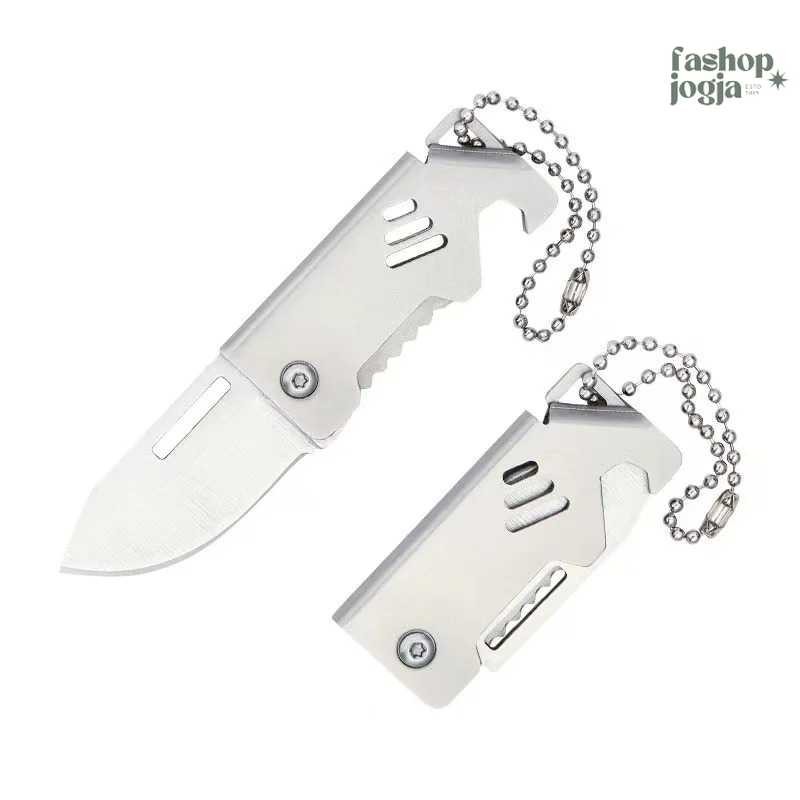 DISKON Pisau Lipat Folding Knife Stainless Steel Mini Multifungsi - D2
