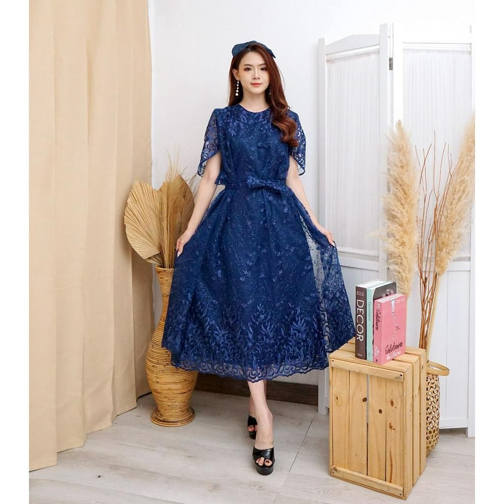 Long Dress Nagita Brukat Tile Bordir Mutiara Gliter LongDress Tille Tulle Brokat terlaris