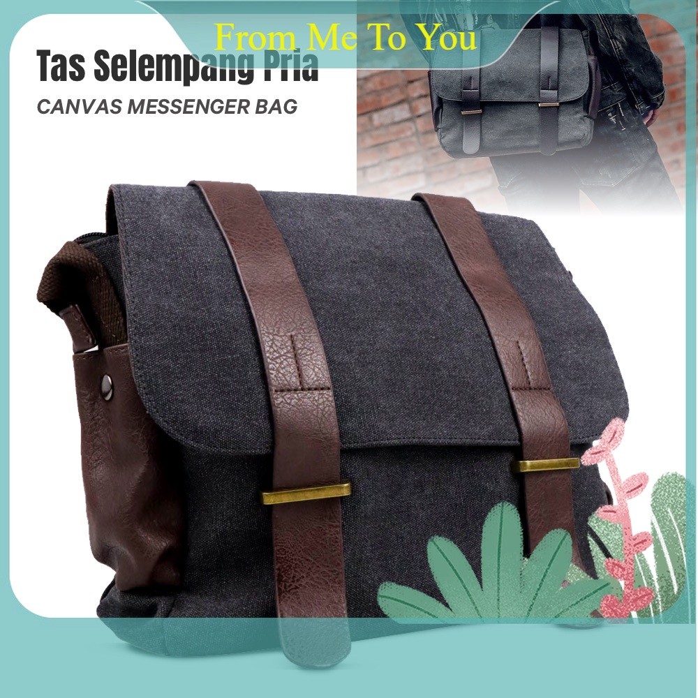 Kaka Tas Selempang Pria Kanvas Tebal Gaya Korea Vintage | Messenger Bag Cowok Kekinian Anti Air Lapt