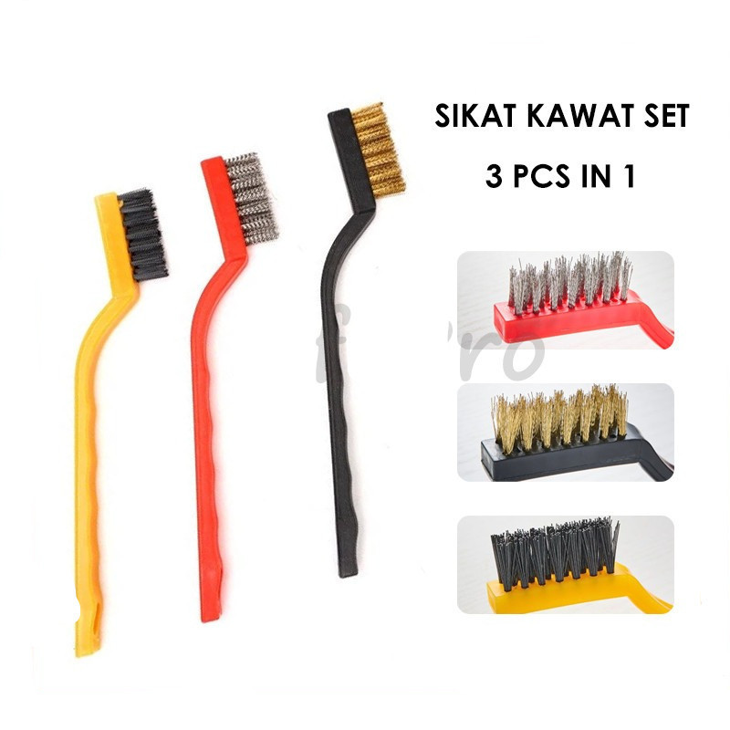 DHL GROSIR Sikat Kawat Set 3 pcs in 1 Kuningan Baja Nylon Pembersih Kompor WIre Brush