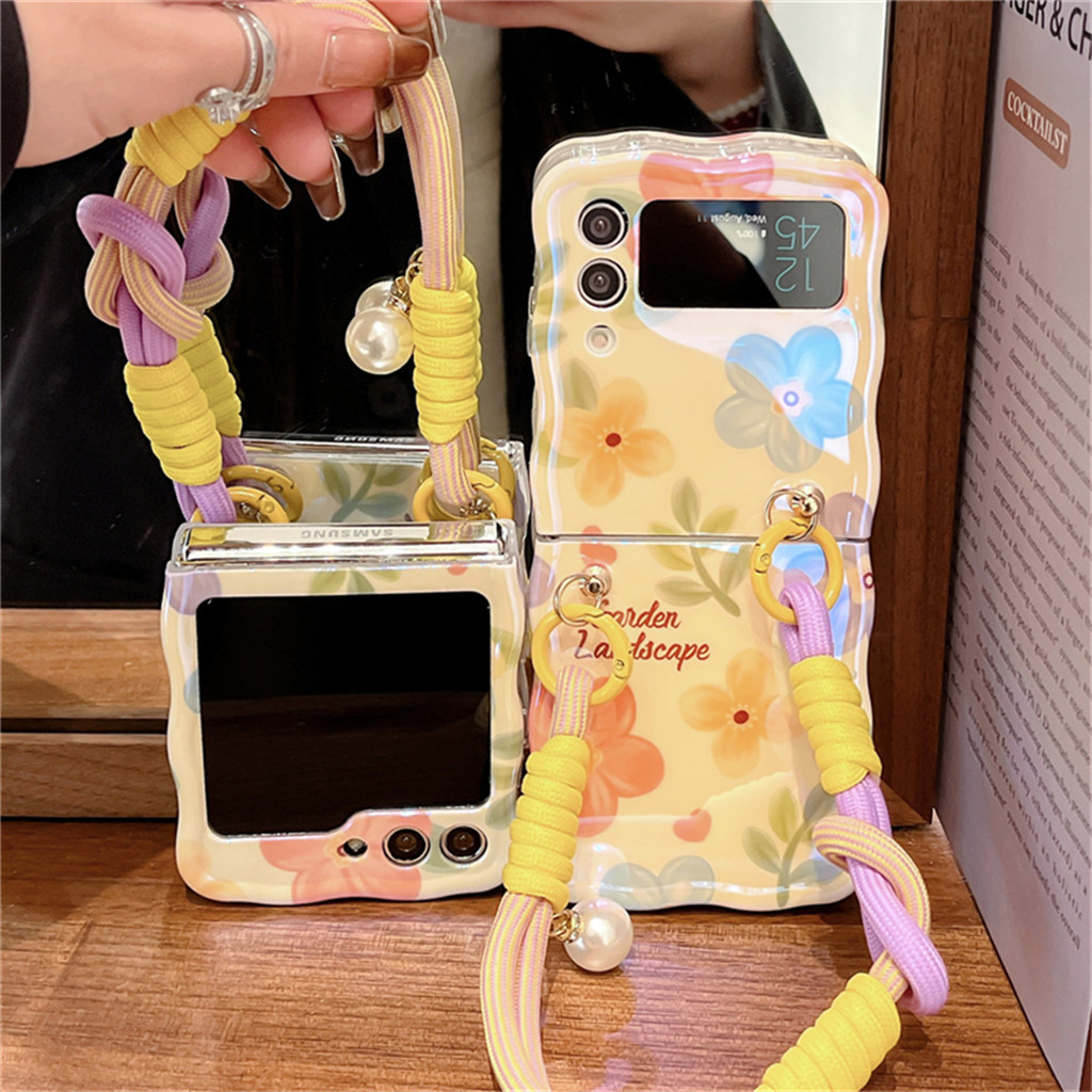 Bunga Musim Semi Manis Korea Mutiara Kasus Tali genggam untuk Samsung Galaxy Z Flip5 5G Z Flip5 Zfli