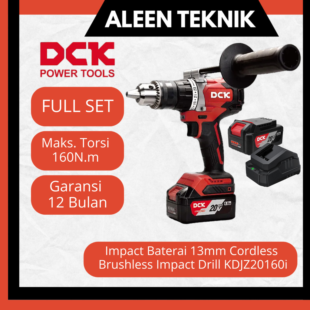 Mesin Bor Impact Baterai 13mm DCK KDJZ20160i Cordless Brushless Impact Drill
