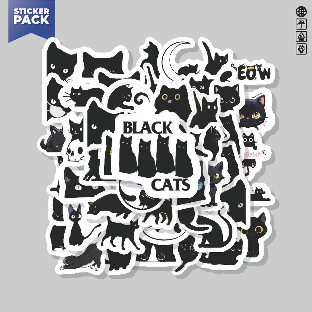 

[100PCS]Stiker Pack Stiker Black Cat [Kucing Hitam] Aesthetic Vinyl Anti Air Dekorasi Sticker Laptop Buku Journal Koper Helm Casing HP Gitar Helm Skateboard