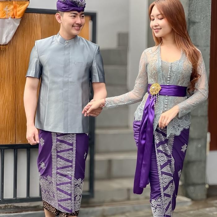 Set couple katun bordir CandrAa ( Hanya bawahan :Kamen lembaran + Saput + Udeng) - Ungu silver