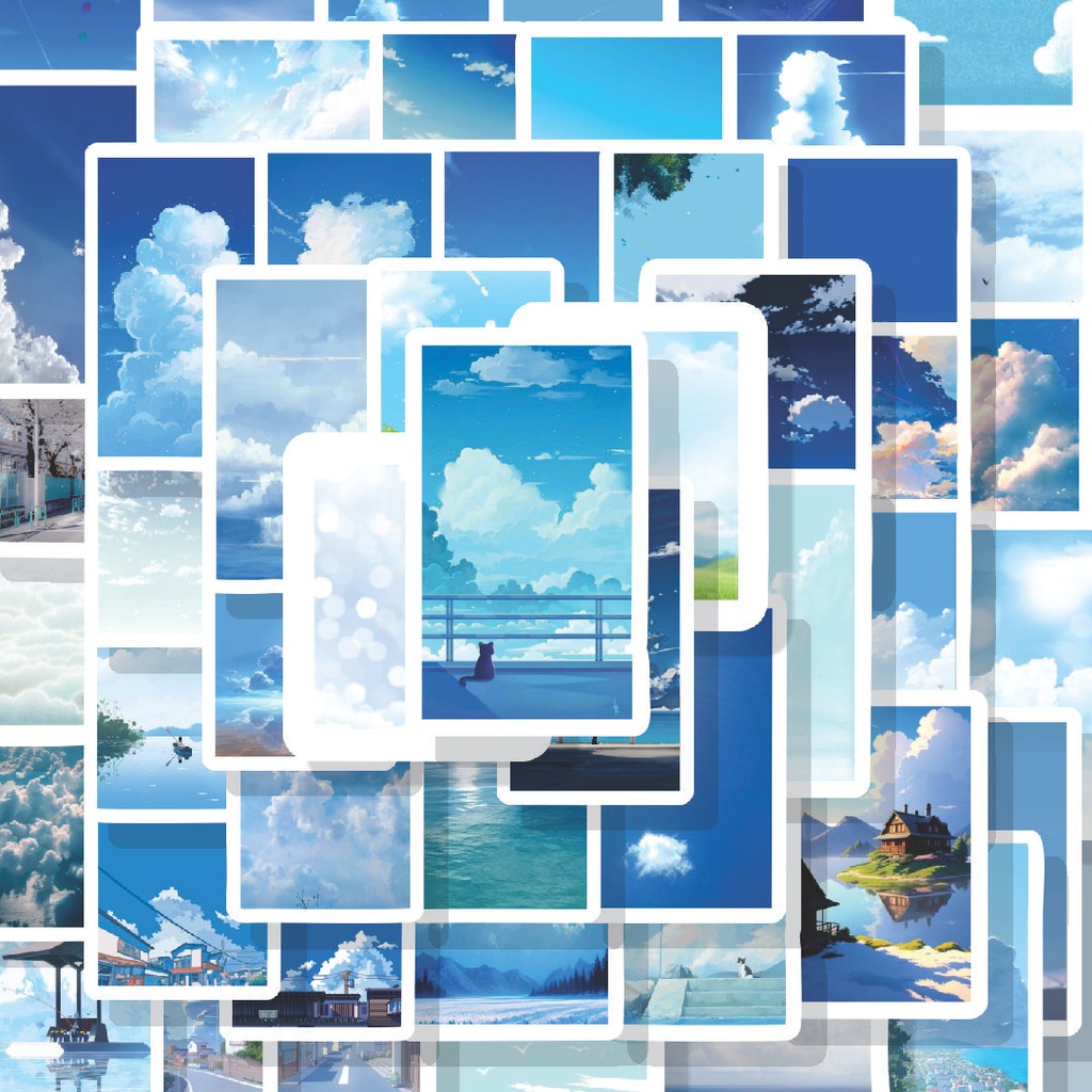 

100PCS Lucu Stiker Beautiful Blue Sky Poster Stiker Aesthetic Stiker Anti Air Stikers Berperekat Waterproof sticker decal buat Motor Helm Buku Journal Koper Casing HP Laptop Botol Minum Hadiah anak