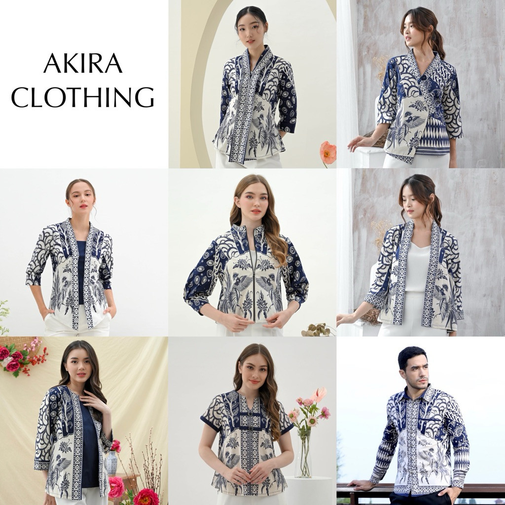 AJISHOP Atasan Batik Wanita Modern Navy HT - Batik Couple - Batik Seragam - Batik Unik - Dress Batik