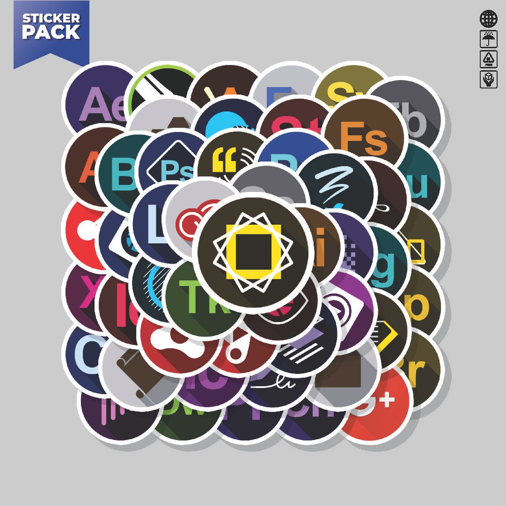 

[100PCS]Stiker Pack Stiker Rounded Icon Software Series [Seri Perangkat Lunak Ikon Bulat] Aesthetic Vinyl Anti Air Dekorasi Sticker Laptop Buku Journal Koper Helm Casing HP Gitar Helm Skateboard