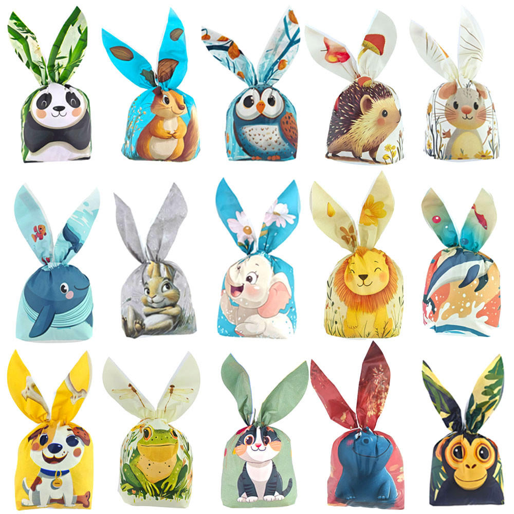 

25/50/100pcs Animal Candy Bag Gift Bag Cute Color Carton Rabbit Ear Bags Cookie Packing Children's Day Supplies