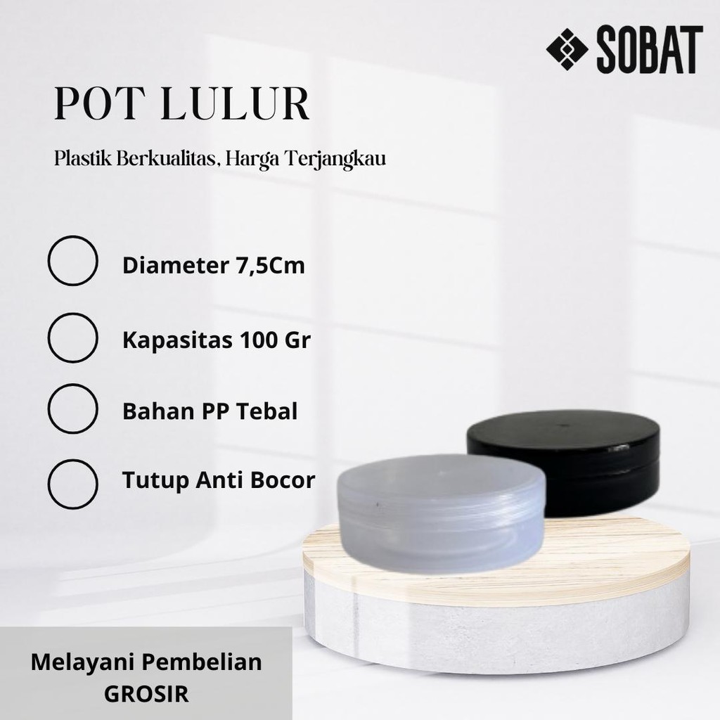 Pot Lulur 100 Gram – Jar Plastik PP Food Grade Tutup Ulir – Kemasan Lulur / Body Scrub / Slime / Mas