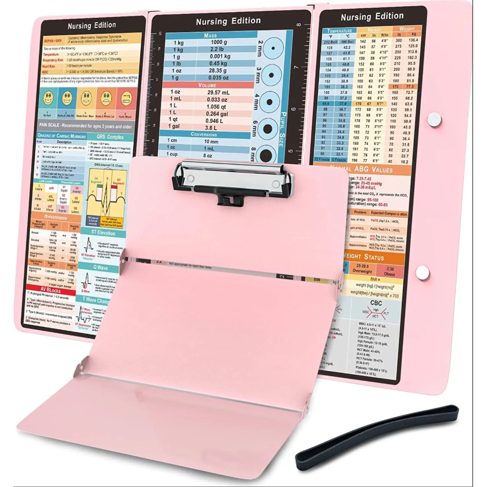 

Nursing Clipboard With Nursing and Medical Edition Cheat Sheets 3 Layers Aluminum Foldable Nurse Clip Boards Notepad for Student
