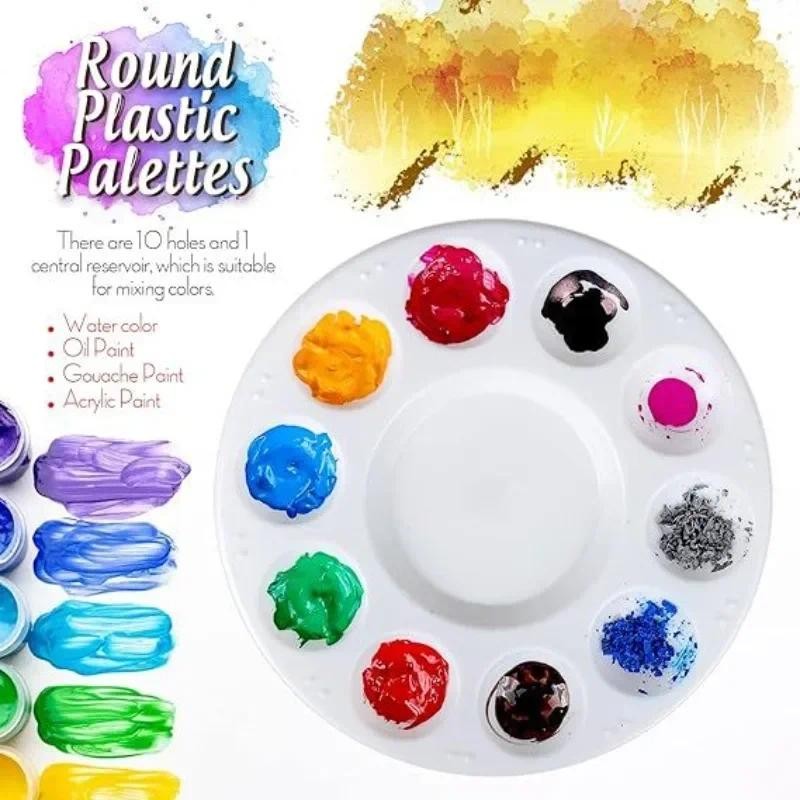 

1pc White Round Plastic Paint Tray Easy-Clean Sturdy Palettes for School Projects Art Classes Craft DIY Art Painting Palettes