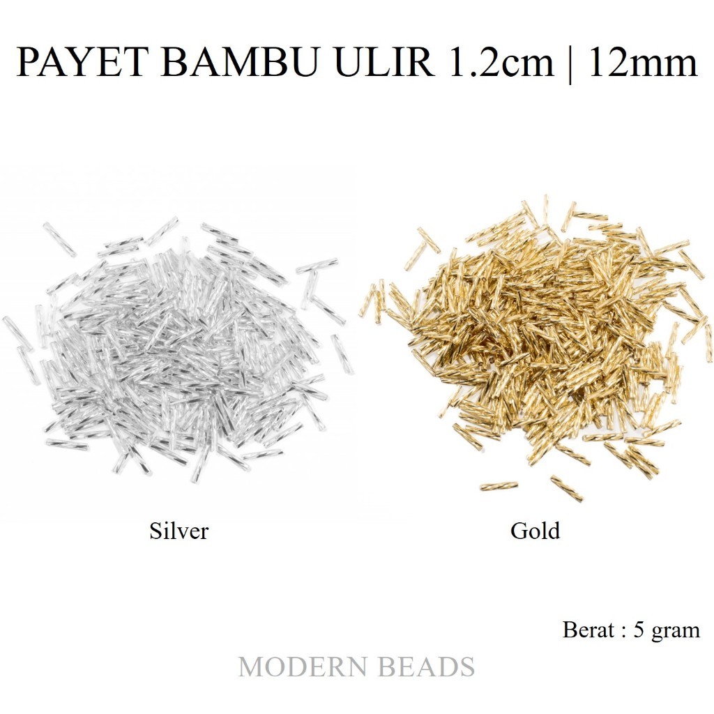 [5 GRAM] Payet Bambu Ulir 1.2cm / 12mm / 5 inch Mote Manik Bambu Silver Gold