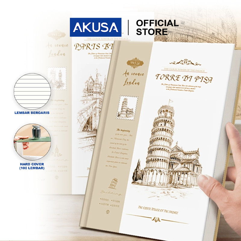 

AKUSA Hard Cover Book A5 Note Book Buku Catatan Journal Book Diary Retro Syle Kertas Anti Tembus HCB004