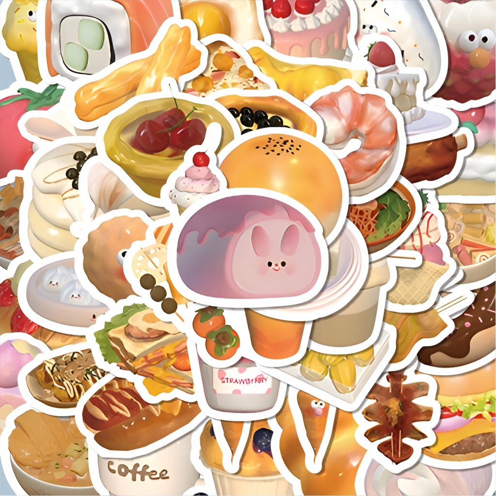 

100PCS Lucu Stiker Cute Cartoon 3D Food [Makanan 3D Kartun Lucu] Stiker Aesthetic Stiker Anti Air Stikers Berperekat Waterproof sticker decal buat Motor Helm Buku Journal Koper Casing HP Laptop Botol Minum Hadiah anak