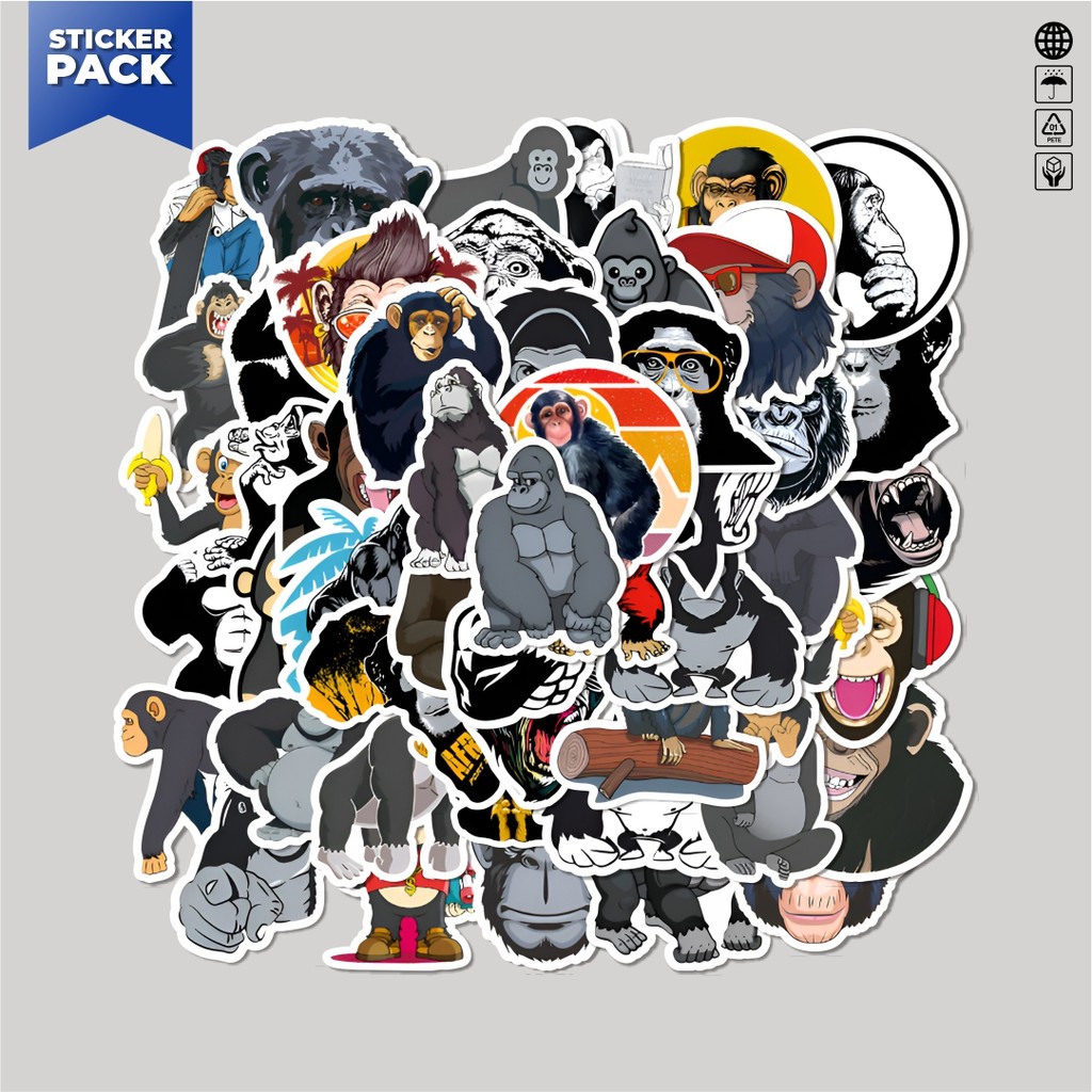 

[100PCS]Stiker Pack Stiker Simpanse Aesthetic Vinyl Anti Air Dekorasi Sticker Laptop Buku Journal Koper Helm Casing HP Gitar Helm Skateboard