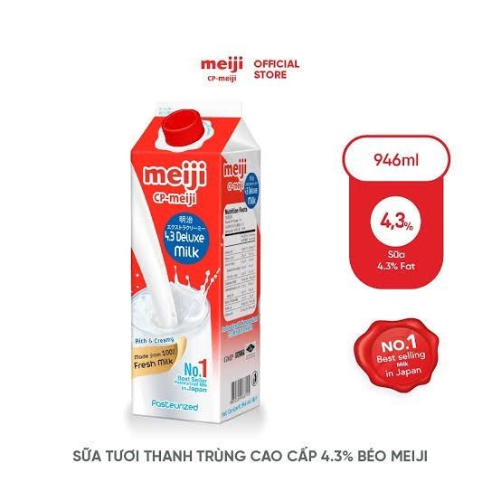 

Meiji Deluxe Milk Plain 946 ml - Meiji Pasteurized Fresh Milk Import Japan