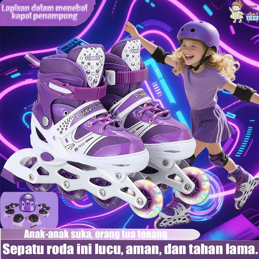 Set lengkap sepatu roda anak-anak berusia 3-5-8-13 tahun pemula tunggal dan ganda yang dapat dipertu