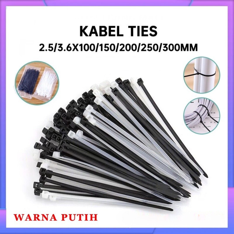 

kabel ties putih 1 pack isi 100PCS / kabel ties 2.5/3.6x100/150/200/250/300kabel pengikat / kabel ties tebal kuat