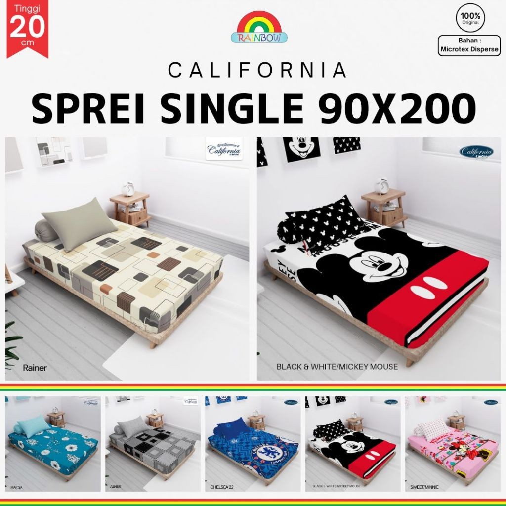 California - Sprei FITTED Single 90 (90x200) Terlaris pilihan