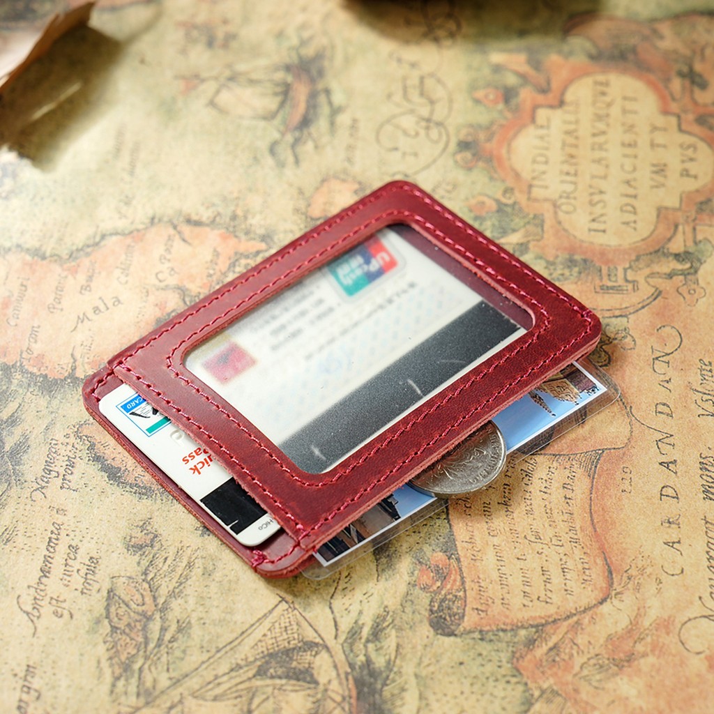 

Genuine Leather Credit Card Holder Slim Minimalist Front Pocket Wallet, Thin Leather Card Cases with ID Window for Men Women