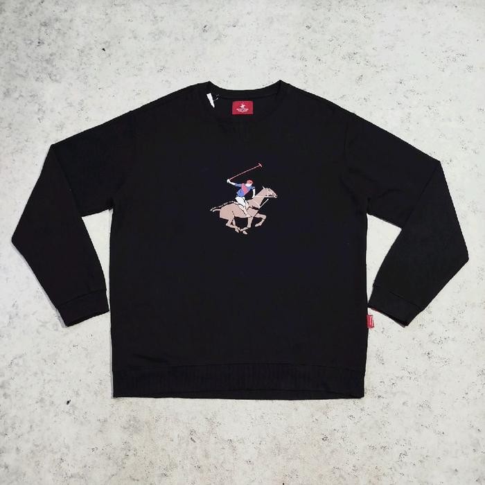 crewneck pria hitam BEVERLY HILLS POLO CLUB sweater pria big center logo murah bagus casual