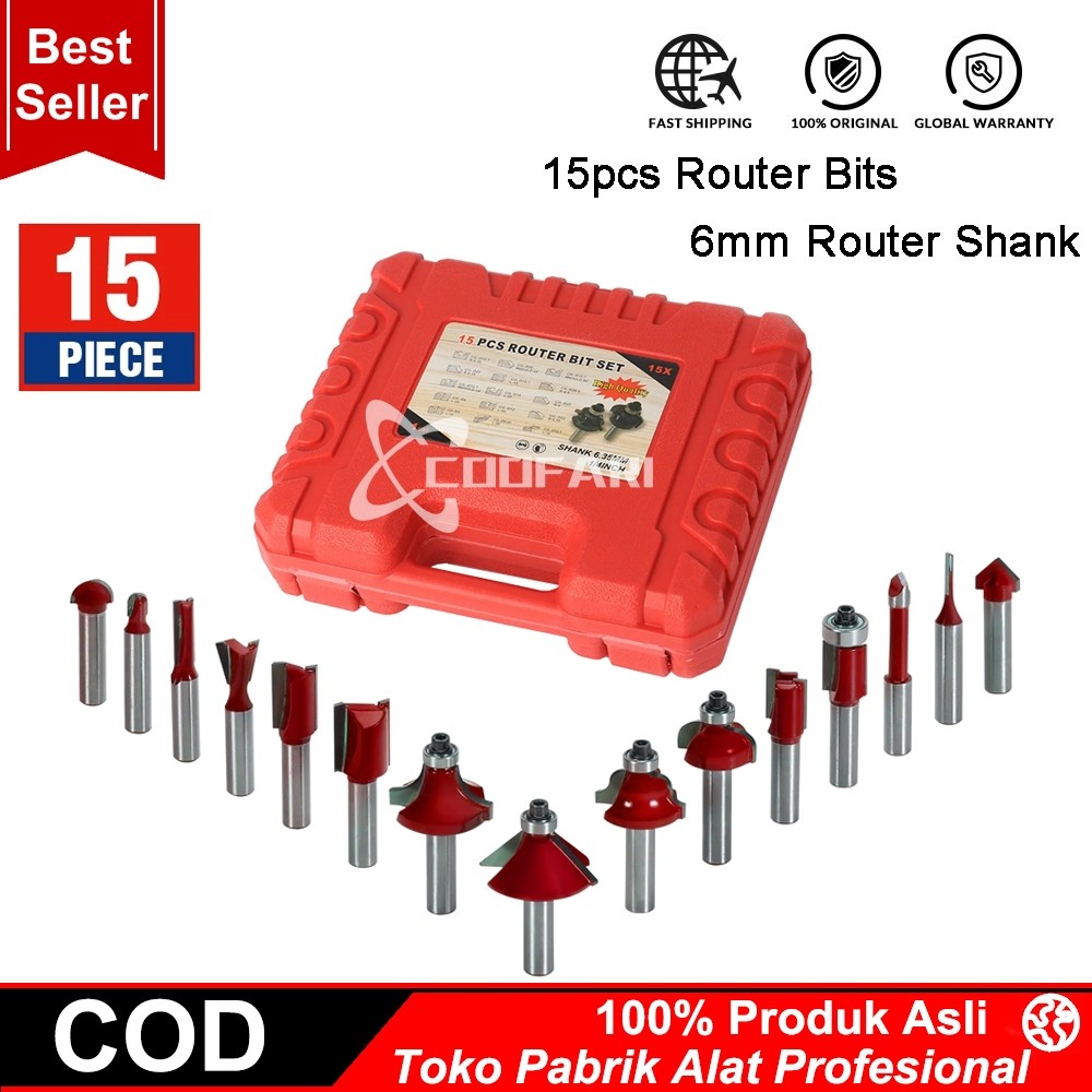 TEAMOR Mata Router set - Mata Profil 6mm - Mata Trimmer Set Router Bit Set 15pc
