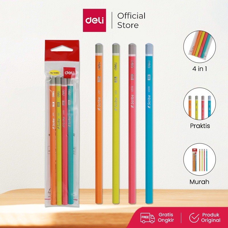 

Deli Graphite Pencil / Pensil Kayu 2B 4pcs/Pack CU511-MT
