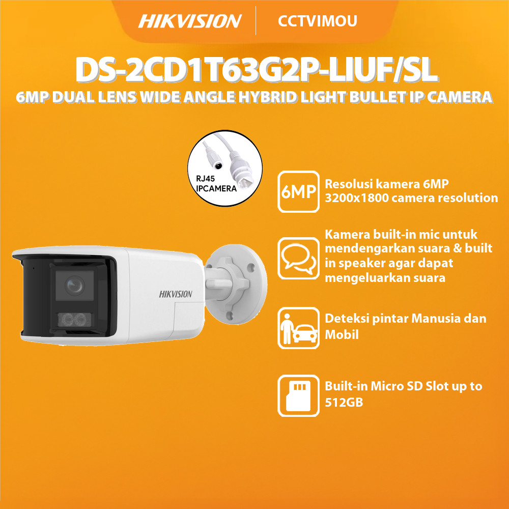HIKVISION DS-2CD1T63G2P-LIUF/SL 6MP CCTV DUAL LENS WIDE ANGLE HYBRID LIGHT 2-WAY BULLET IP CAMERA PO