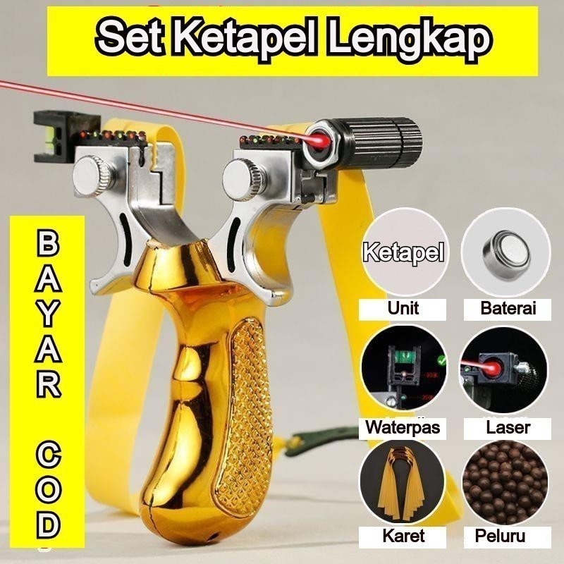 COD | Set Ketapel Lengkap Laser Waterpass Karet Laser 200 Butir Peluru Gotri