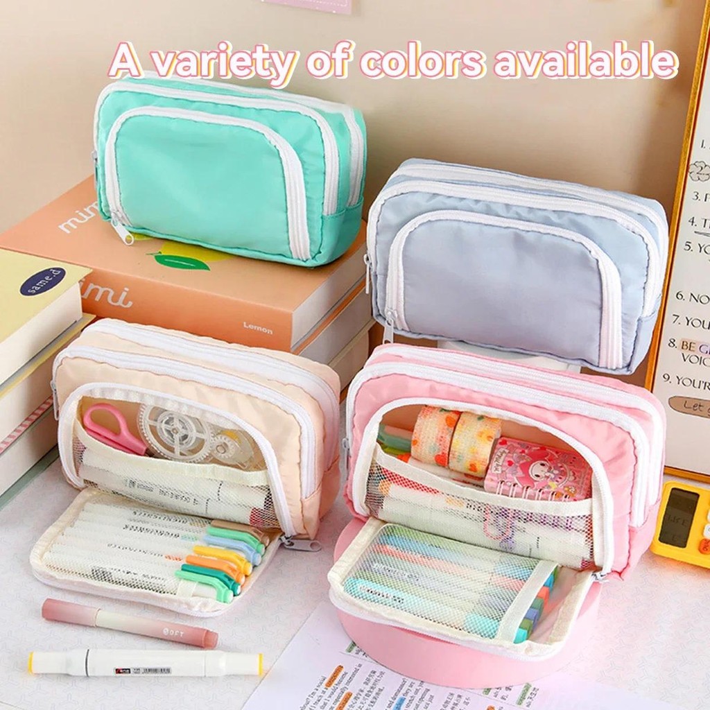 

Kawaii Pencil Case 3 Layers Cute Pen Bag Large Capacity Korean Organizer Pouch for Student Back to School Supplies Stationery