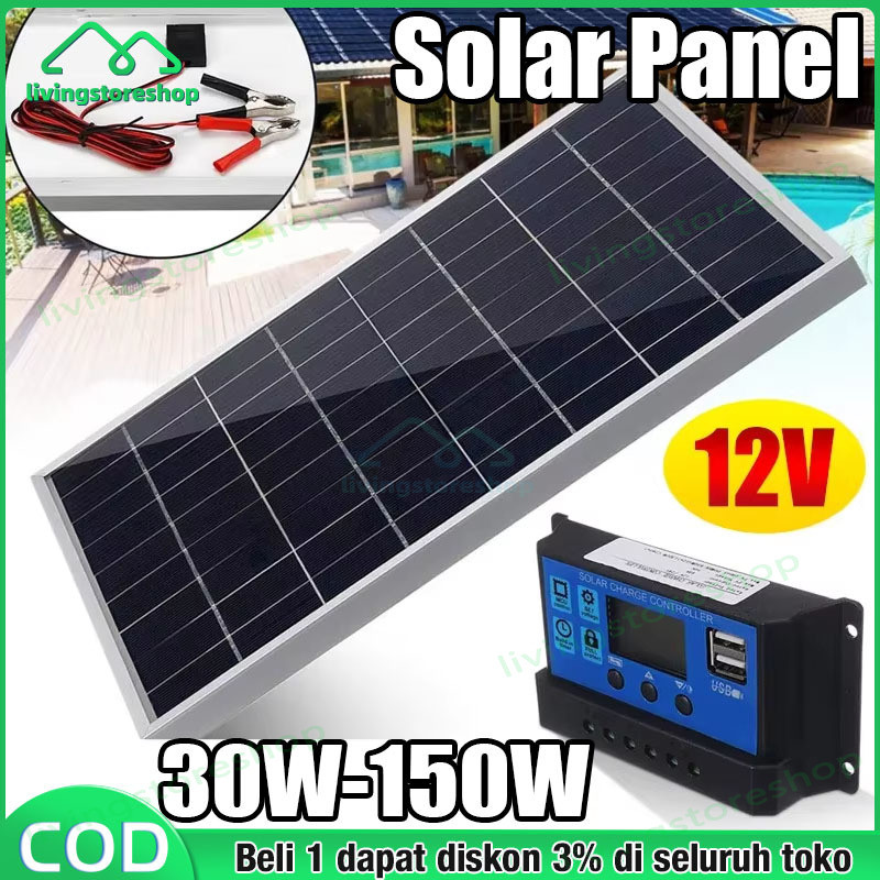 Solar Panel 150W Panel Surya Solar Charge Controller LED Display Solar PWM 12V/24V 10A 20A 30A 50A 6