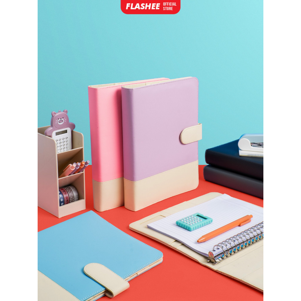 

Flashee Binder Polos A5 20ring Cover Buku Kerja Notebook Kulit Kombinasi Warna Krem Ungu Lilac