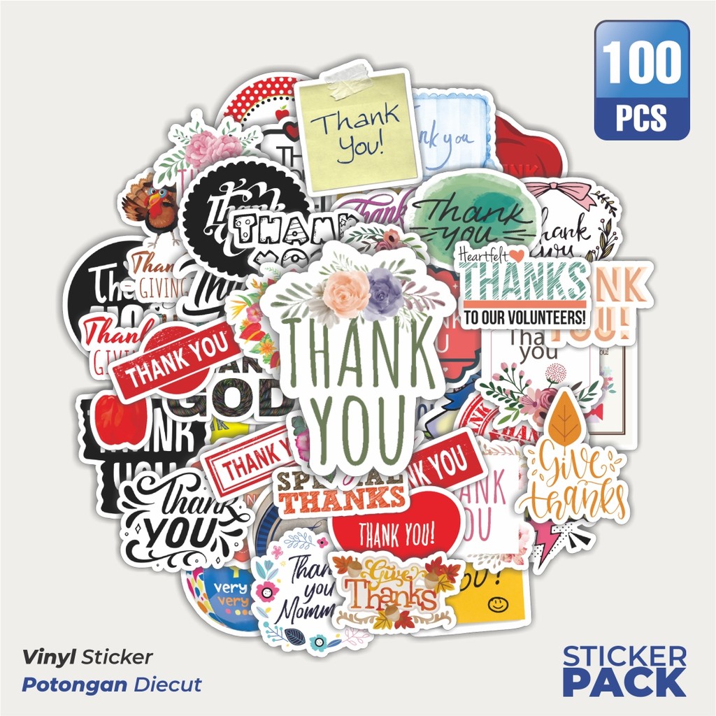 

Super Hemat! 100 PCS Stiker Thank You Label Series Waterproof Aesthetic- Untuk Laptop, Motor, dan Helm - Paper Stationery Pack