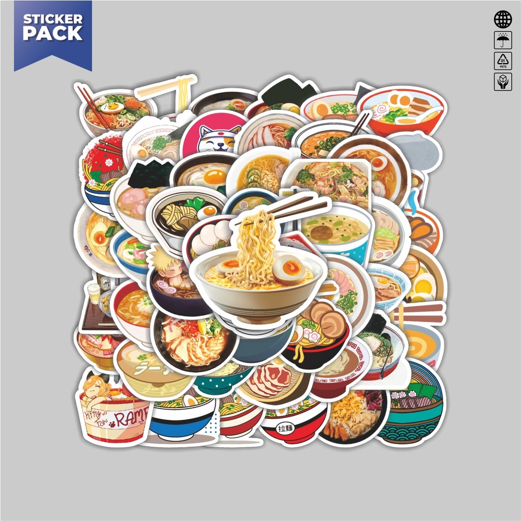 

[100PCS]Stiker Pack Stiker Makanan Series Japanese Ramen Illustration Aesthetic Vinyl Anti Air Dekorasi Sticker Laptop Buku Journal Koper Helm Casing HP Gitar Helm Skateboard