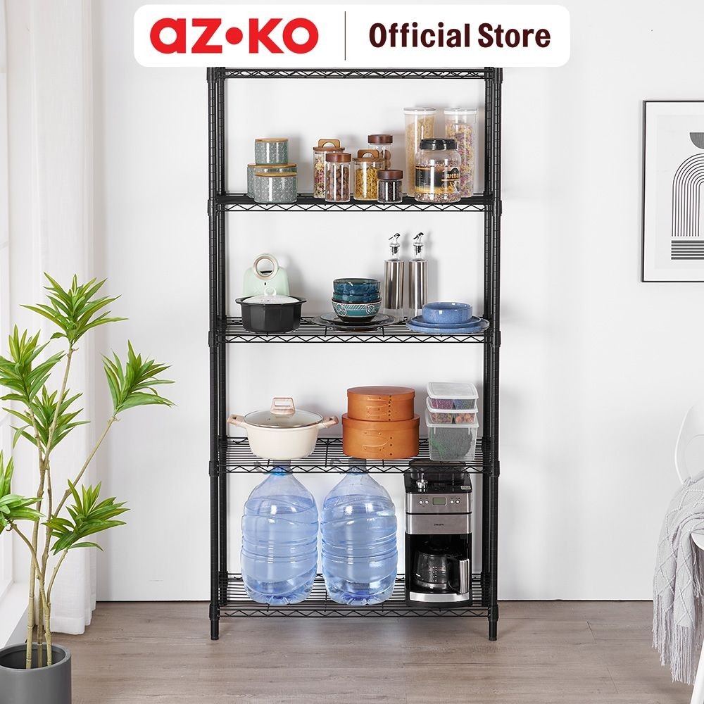 

AZKO Stora Rak Besi 5 Tingkat - Hitam Organizer Serbaguna Tempat Simpan Barang Multifungsi Rak Storage Perlengkapan Rumah