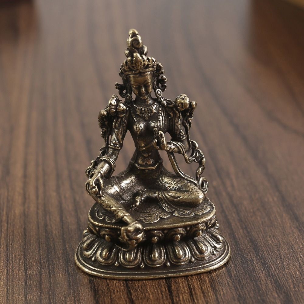 Antique Copper Buddha Statue Home Living Room Office Decoration Figurines Retro Brass Chinese Tibeta