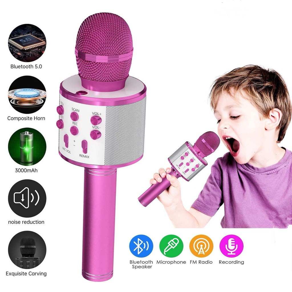 Wireless Bluetooth Karaoke Microphone, 5-in-1  Mic with Built-in Stereo Speaker/4 Voice-Changing Eff