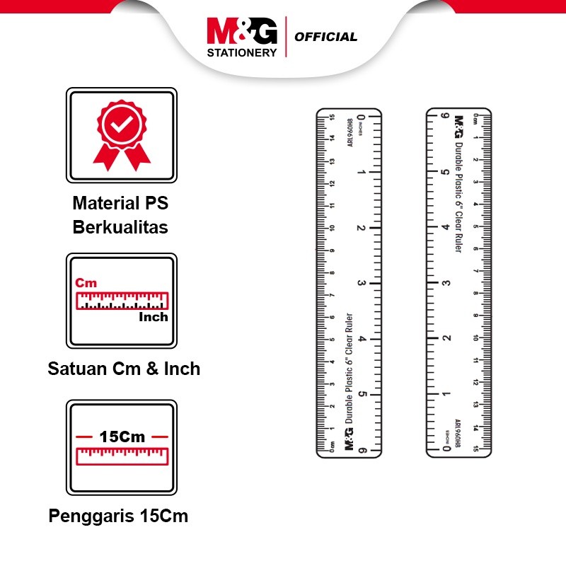 

M&G Penggaris Transparan 15cm / Ruler Transparant / Penggaris Arkilik Sentimeter & Inch ARL960H8
