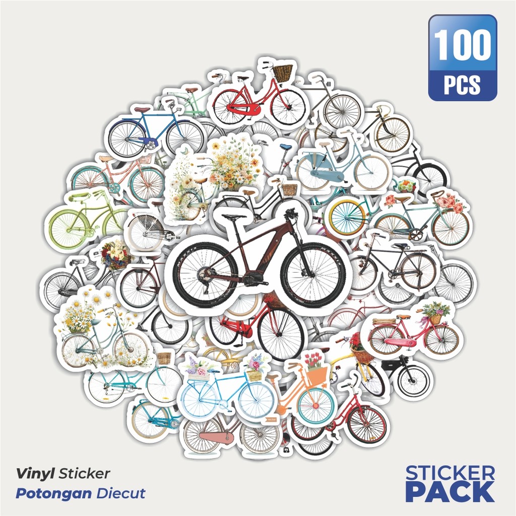 

100 PCS STIKER Vintage Classic Bicycle [Sepeda Klasik Vintage] Waterproof Aesthetic- Untuk Laptop, Motor, dan Helm - Paper Stationery Pack