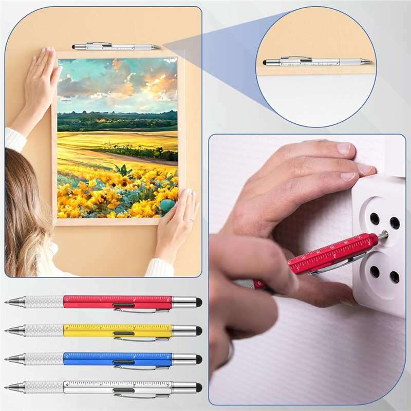 

Promotion! Men's Tool Pen 6 In 1 Screwdriver Pen Bulk Multi-Function Pen With Refill Ruler Level Ballpoint Pen