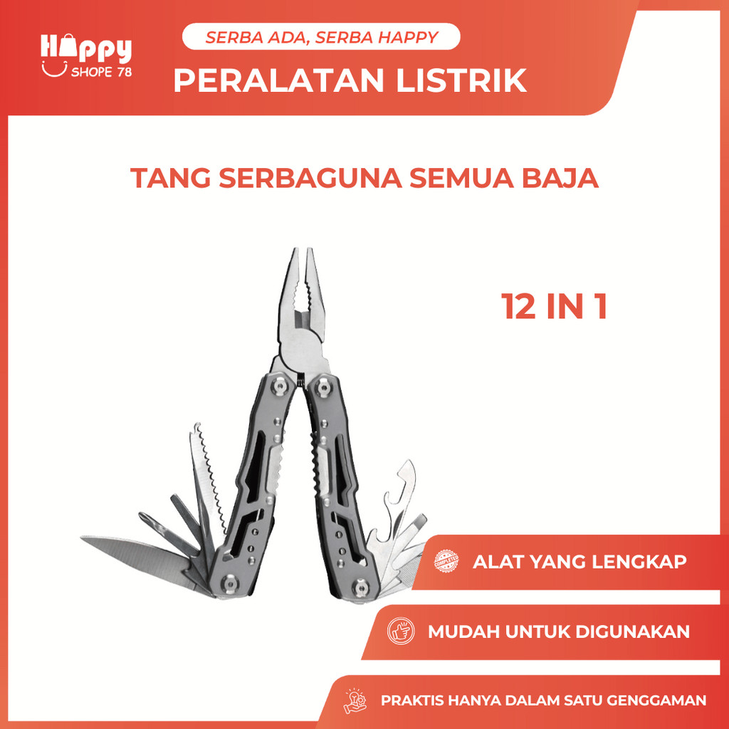 Tang Multifungsi Lipat 12 in 1 Mini Serbaguna Obeng Pisau Gergaji Stainless untuk Outdoor