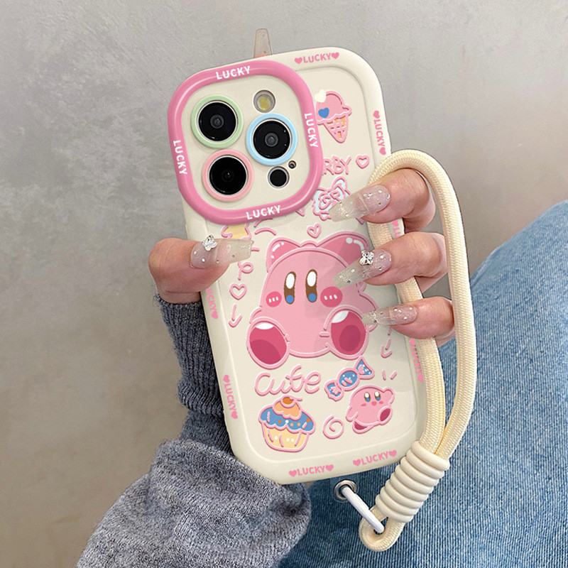 

Cute Kirby for iphone16/15/14 pro max case Cartoon Kirby iphone15pro with lanyard phone case Kawaii phone case