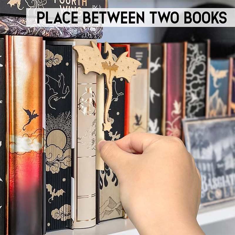 

Handmade Dragon Bookshelf Decor, Wooden Fourth Wing Double Dragon Book Insert, Handmade Decorative Bookends For Books Lovers