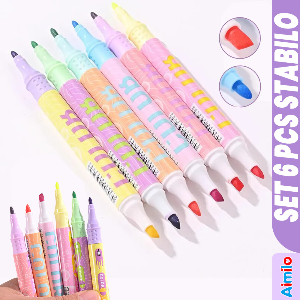 

Stabilo Aimilo Pastel 2 Sisi 1 Set Isi 6 Pcs Highlighter Warna Warni