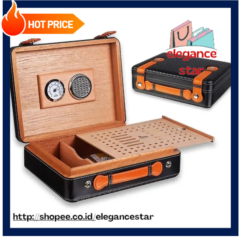 Portable Cedar Wood Cigar Case Travel Humidor Portable Box W/ Humidifier Hygrometer Classics Cigar C